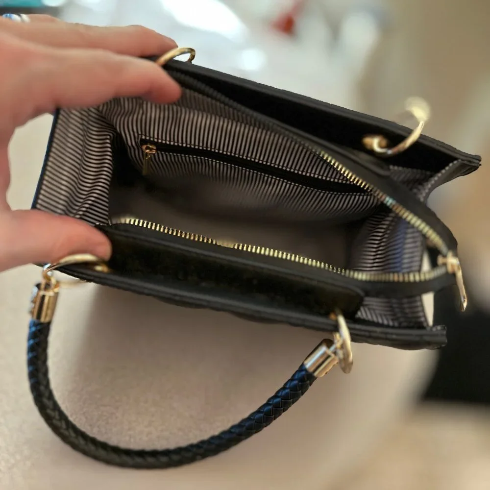 Black small handbag, faux leather (#101) - Picture 3 of 6